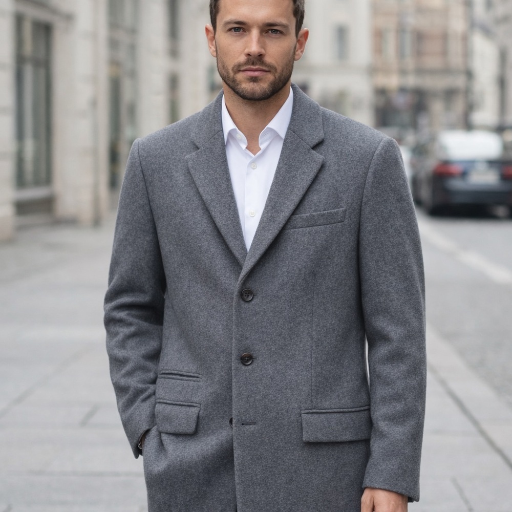 Men's Grey Wool Pea Coat - Tailored Classic